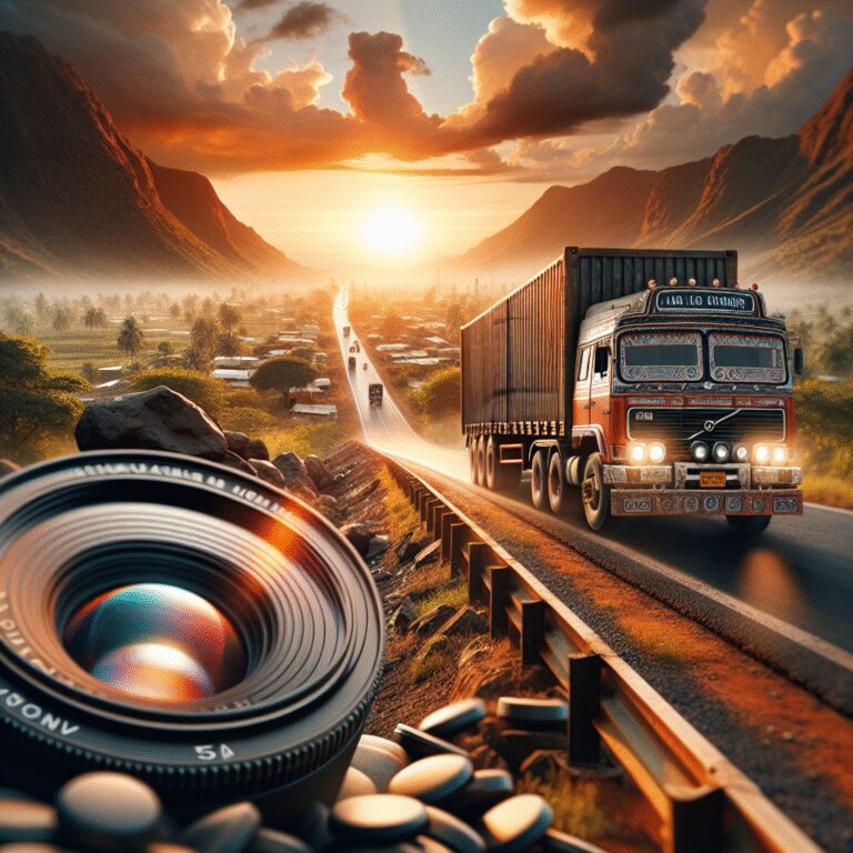 “En camion d’acier à travers le bleu des Indes”